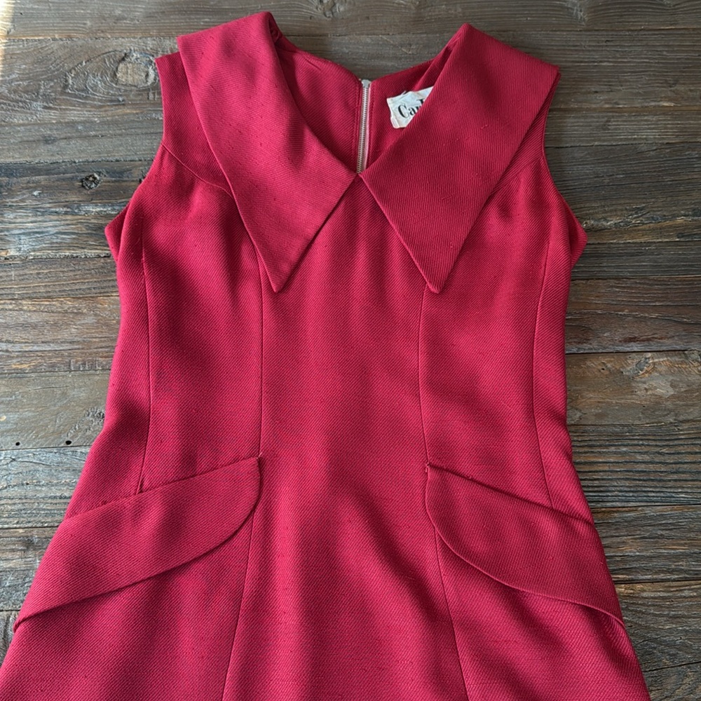 Vintage Carlette 60’s garnet red wool blend midi dress dagger collar EVC S/M - Picture 8 of 10